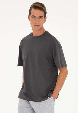 Erkek Comfort Fit Bisiklet Yaka Antrasit Tişört - 50294216079