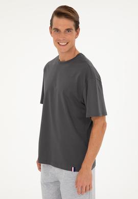 Erkek Comfort Fit Bisiklet Yaka Antrasit Tişört - 50294216079