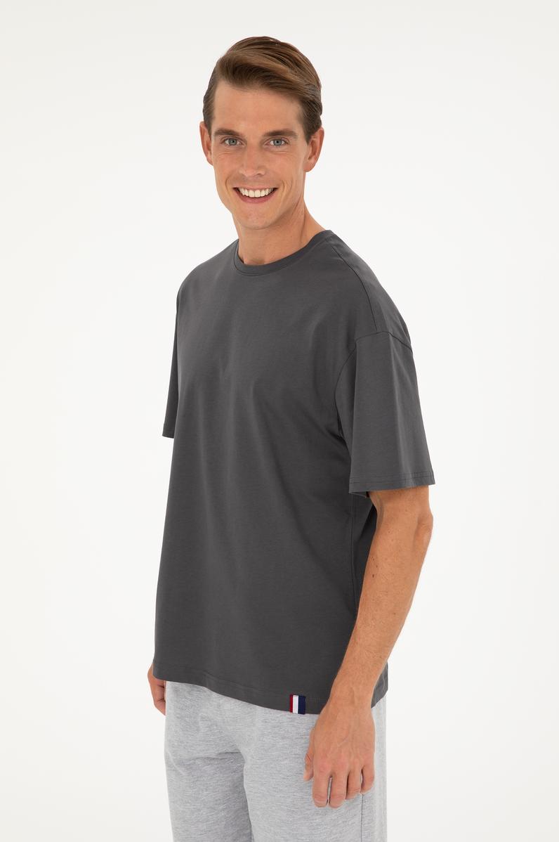 Erkek Comfort Fit Bisiklet Yaka Antrasit Tişört