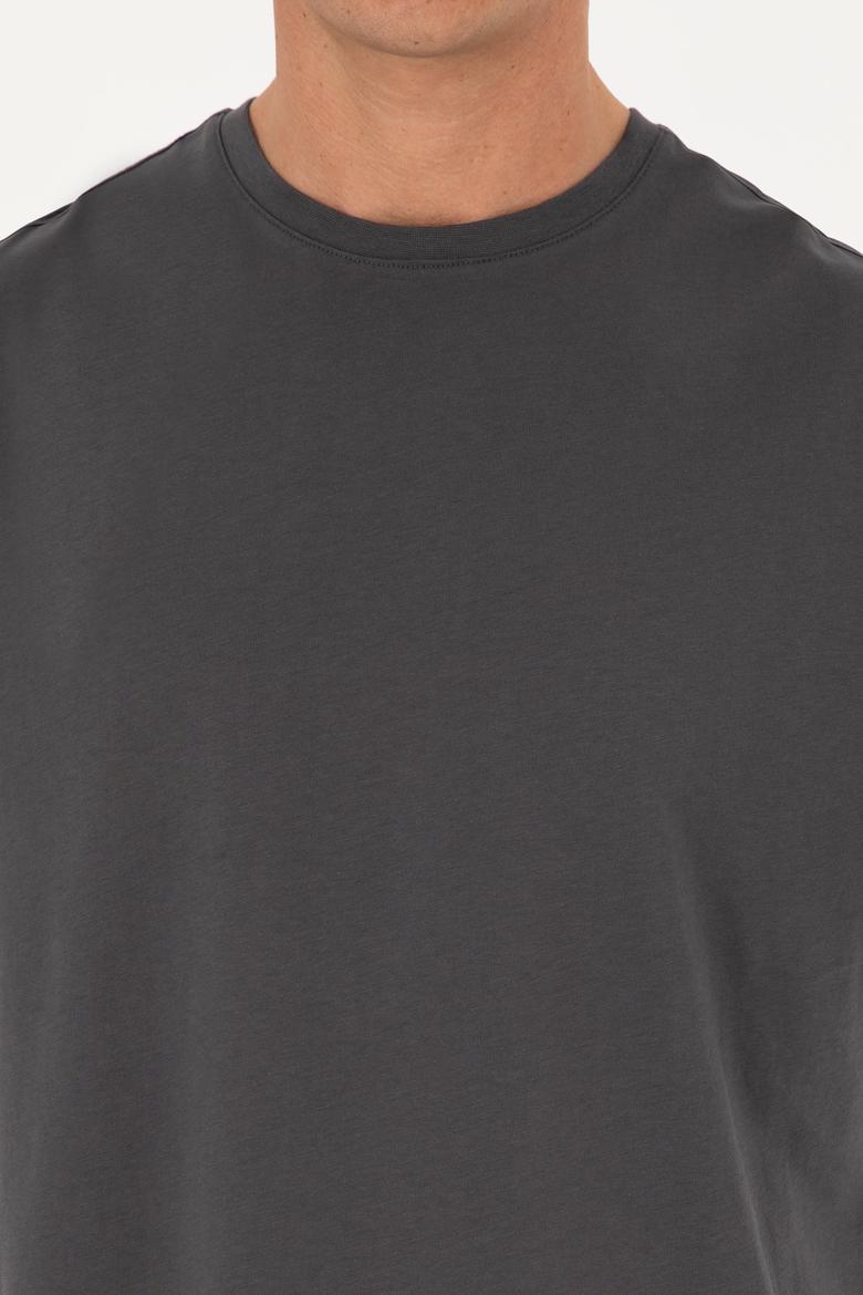 Erkek Comfort Fit Bisiklet Yaka Antrasit Tişört - 50294216079