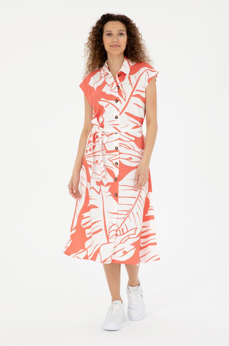 Kadın Nar Çiçeği Gömlek Örme Elbise