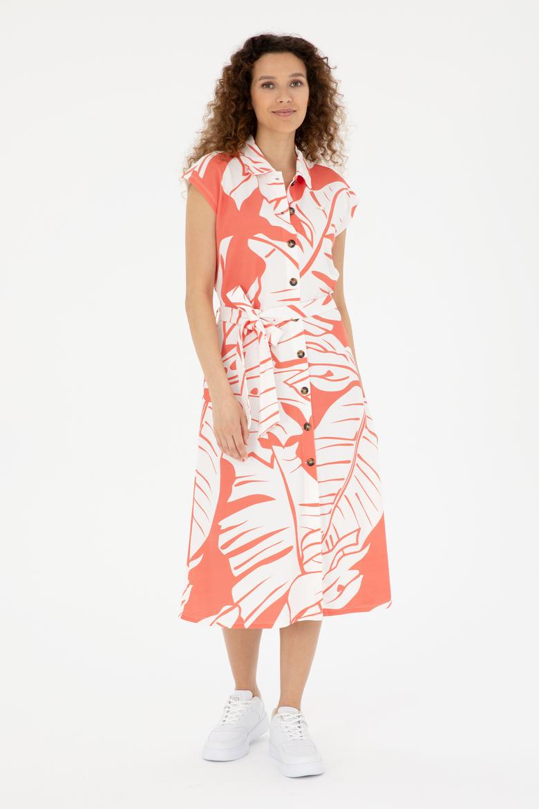 Kadın Nar Çiçeği Gömlek Örme Elbise - 50281782005