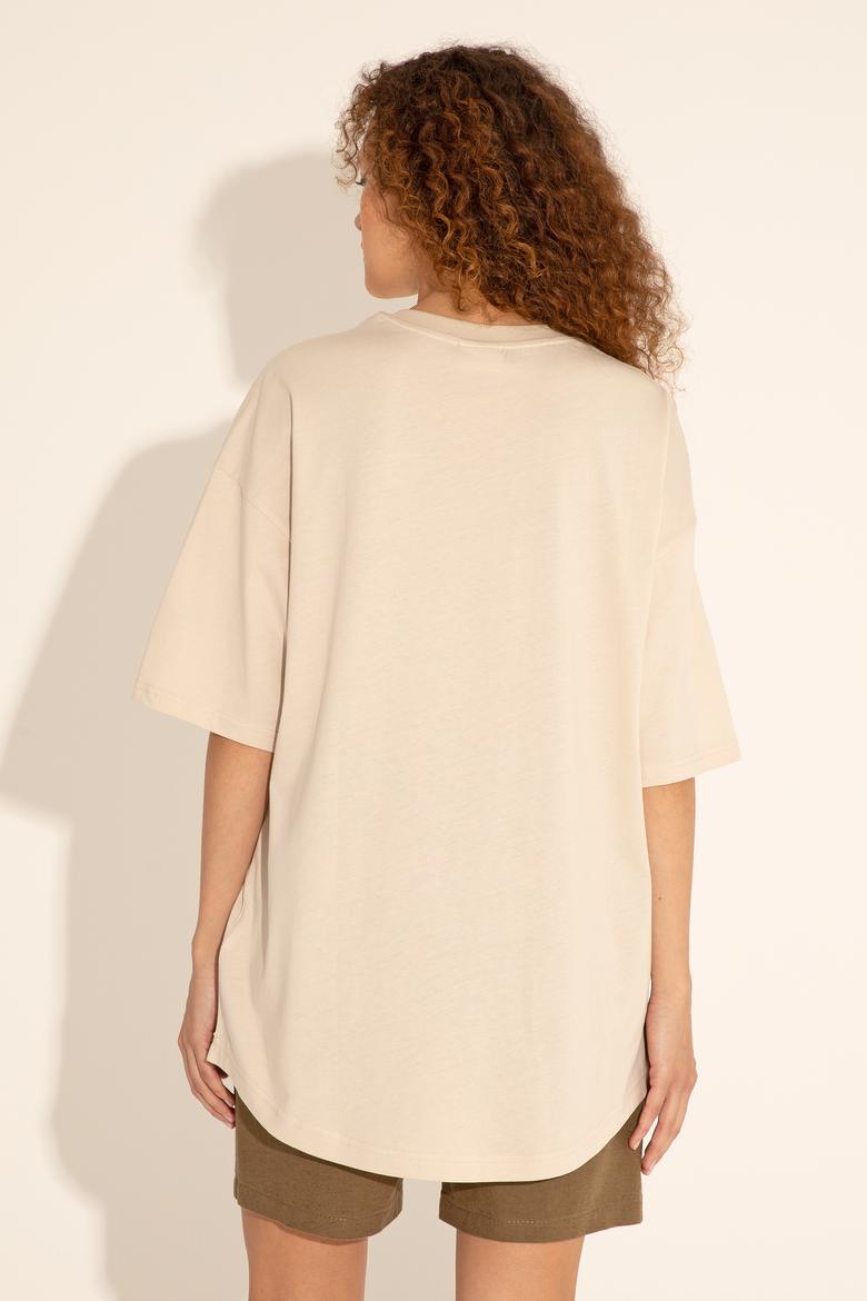 Erkek Comfort Long Fit Bisiklet Yaka Taş Tişört - 50284629008