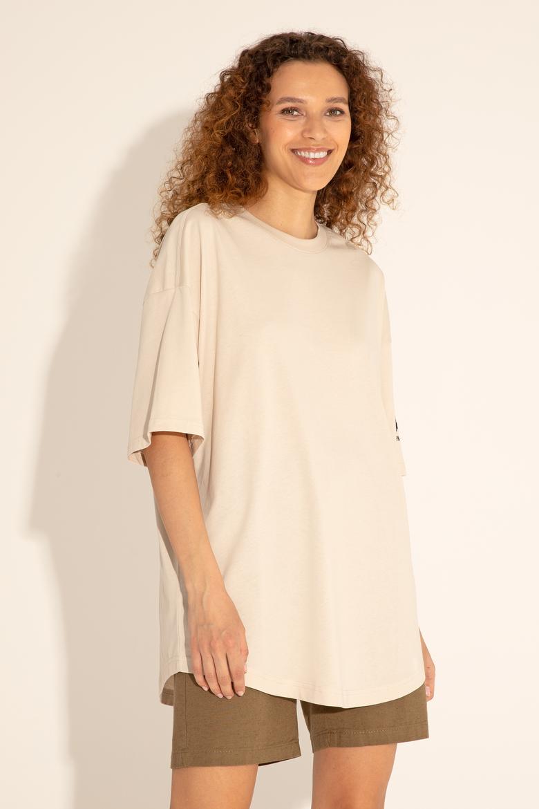 Erkek Comfort Long Fit Bisiklet Yaka Taş Tişört - 50284629008