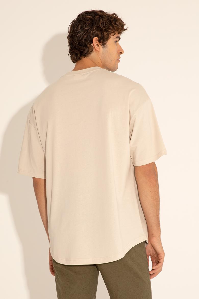 Erkek Comfort Long Fit Bisiklet Yaka Taş Tişört - 50284629008