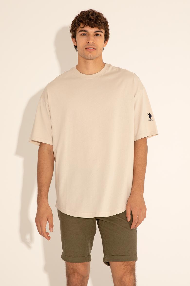 Erkek Comfort Long Fit Bisiklet Yaka Taş Tişört - 50284629008