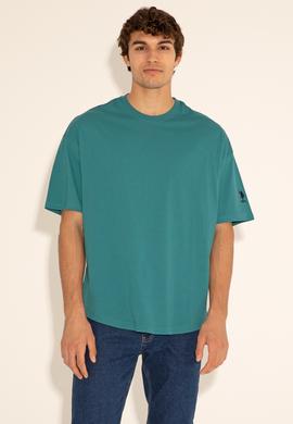 Koyu Yeşil Bisiklet Yaka Long Fit Tişört - 50284629070