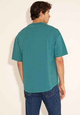 Koyu Yeşil Bisiklet Yaka Long Fit Tişört - 50284629070