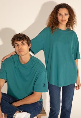 Koyu Yeşil Bisiklet Yaka Long Fit Tişört - 50284629070