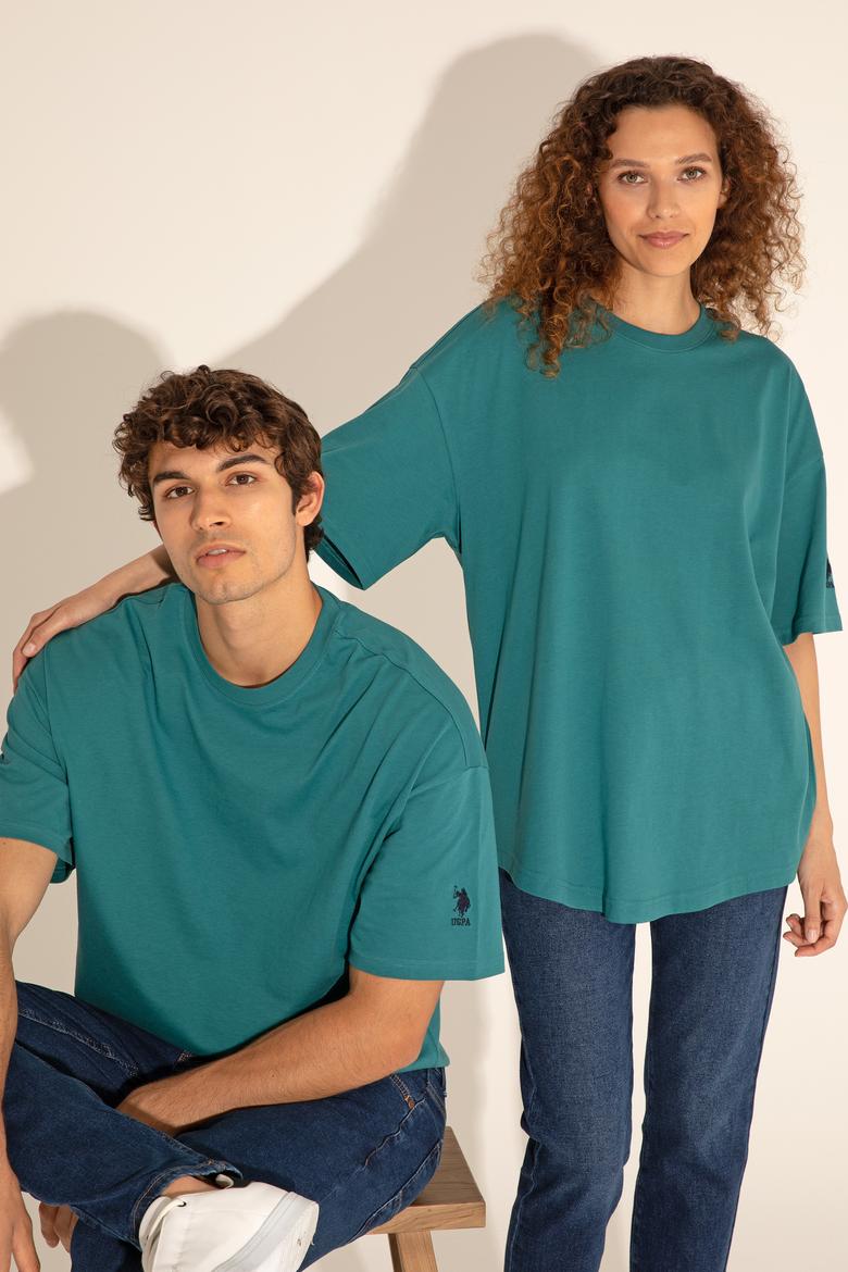 Koyu Yeşil Bisiklet Yaka Long Fit Tişört