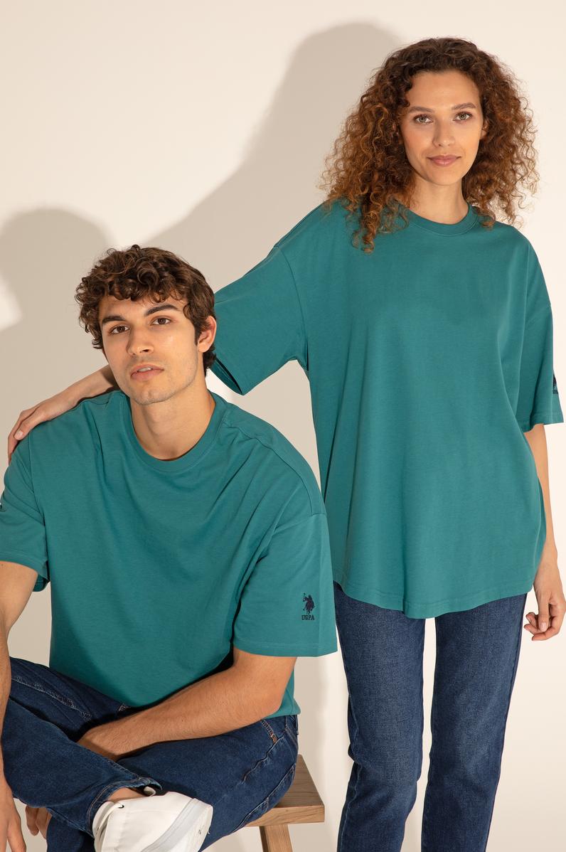 Koyu Yeşil Bisiklet Yaka Long Fit Tişört