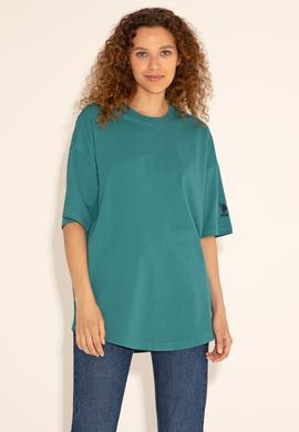 Koyu Yeşil Bisiklet Yaka Long Fit Tişört - 50284629070