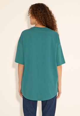 Koyu Yeşil Bisiklet Yaka Long Fit Tişört - 50284629070