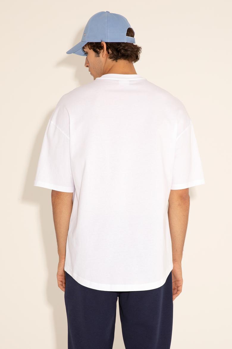 Erkek Comfort Long Fit Bisiklet Yaka Beyaz Tişört - 50284629041