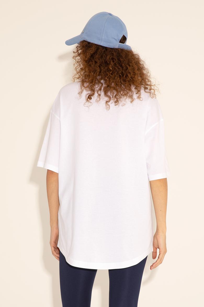 Erkek Comfort Long Fit Bisiklet Yaka Beyaz Tişört - 50284629041