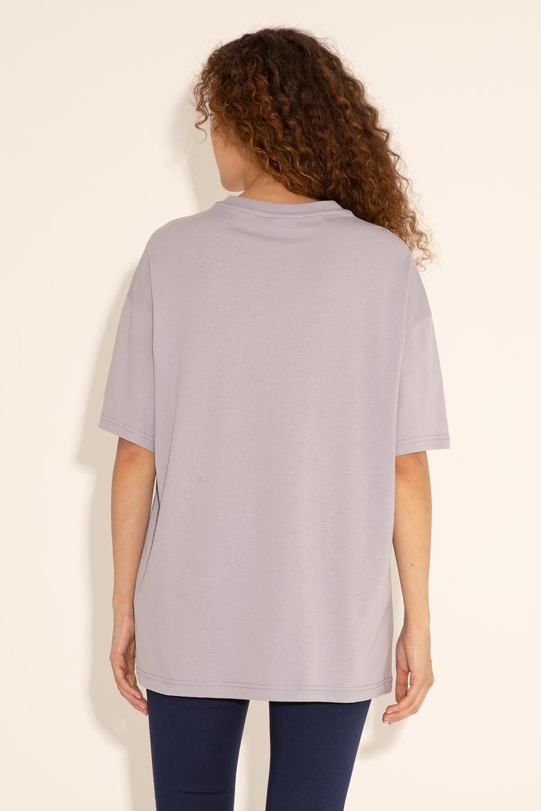 Erkek Oversize Fit Bisiklet Yaka Gri Tişört - 50289283021