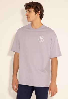 Erkek Oversize Fit Bisiklet Yaka Gri Tişört - 50289283021