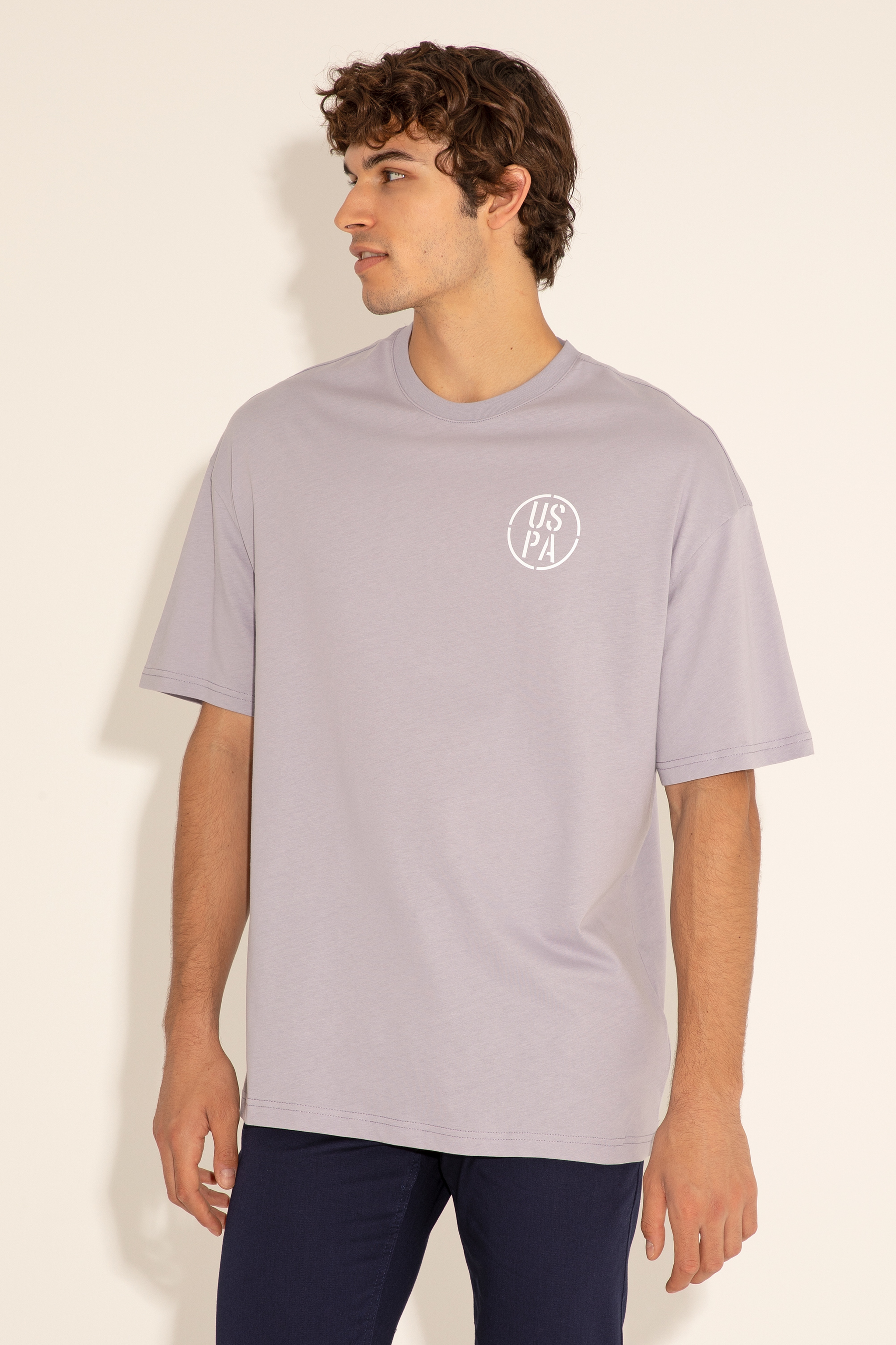 Erkek Oversize Fit Bisiklet Yaka Gri Tişört