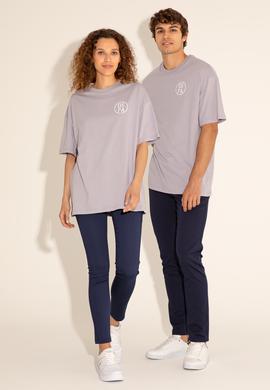 Erkek Oversize Fit Bisiklet Yaka Gri Tişört - 50289283021