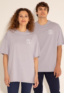 Erkek Oversize Fit Bisiklet Yaka Gri Tişört - 50289283021