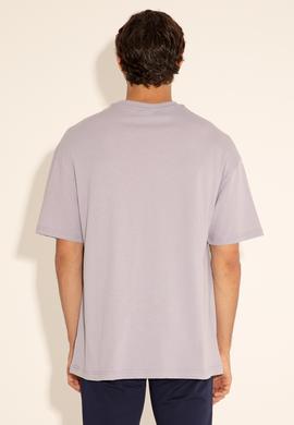 Erkek Oversize Fit Bisiklet Yaka Gri Tişört - 50289283021