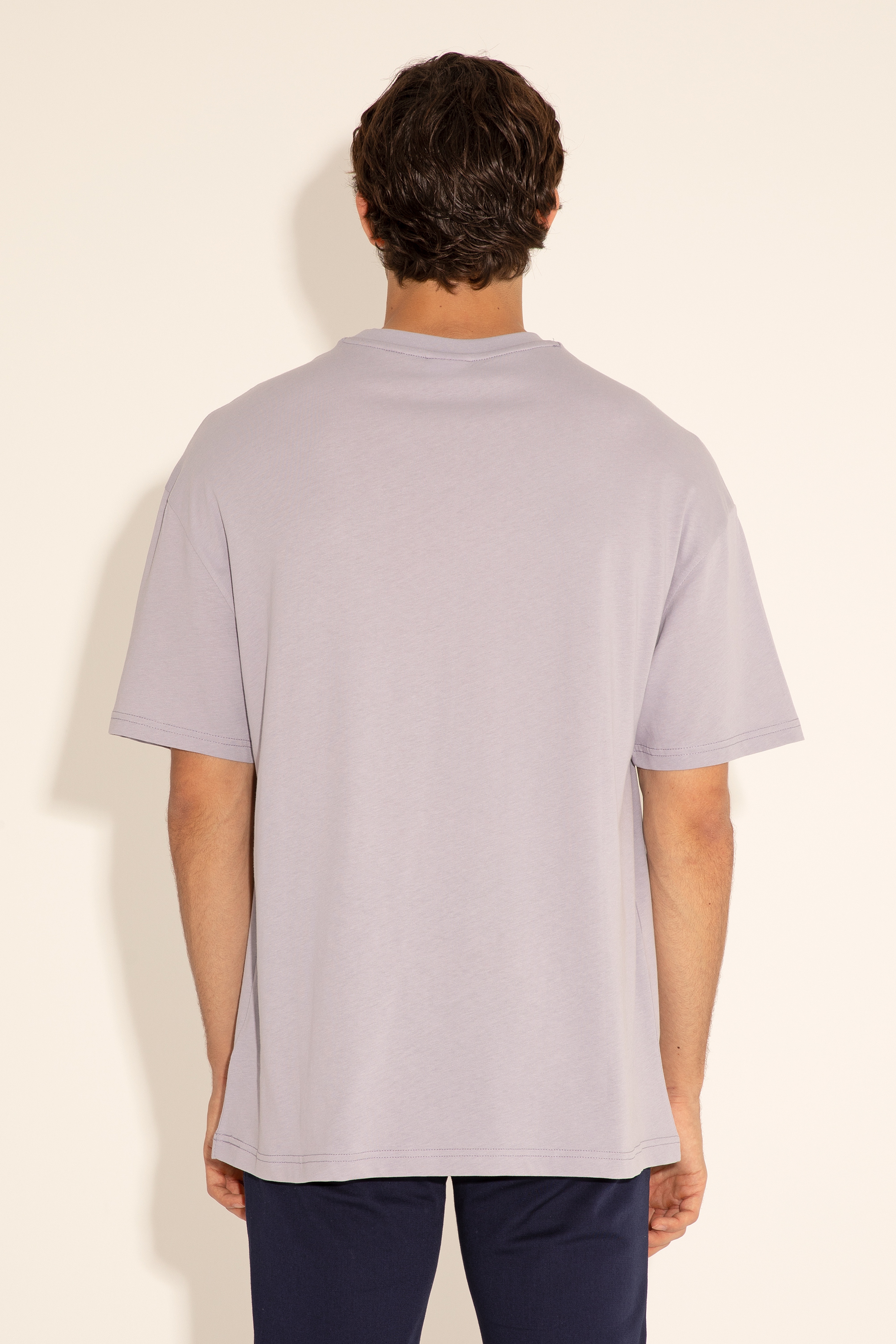 Erkek Oversize Fit Bisiklet Yaka Gri Tişört - Image 6