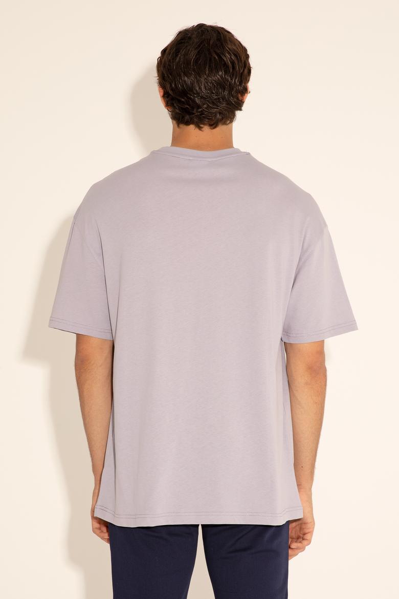 Erkek Oversize Fit Bisiklet Yaka Gri Tişört - 50289283021