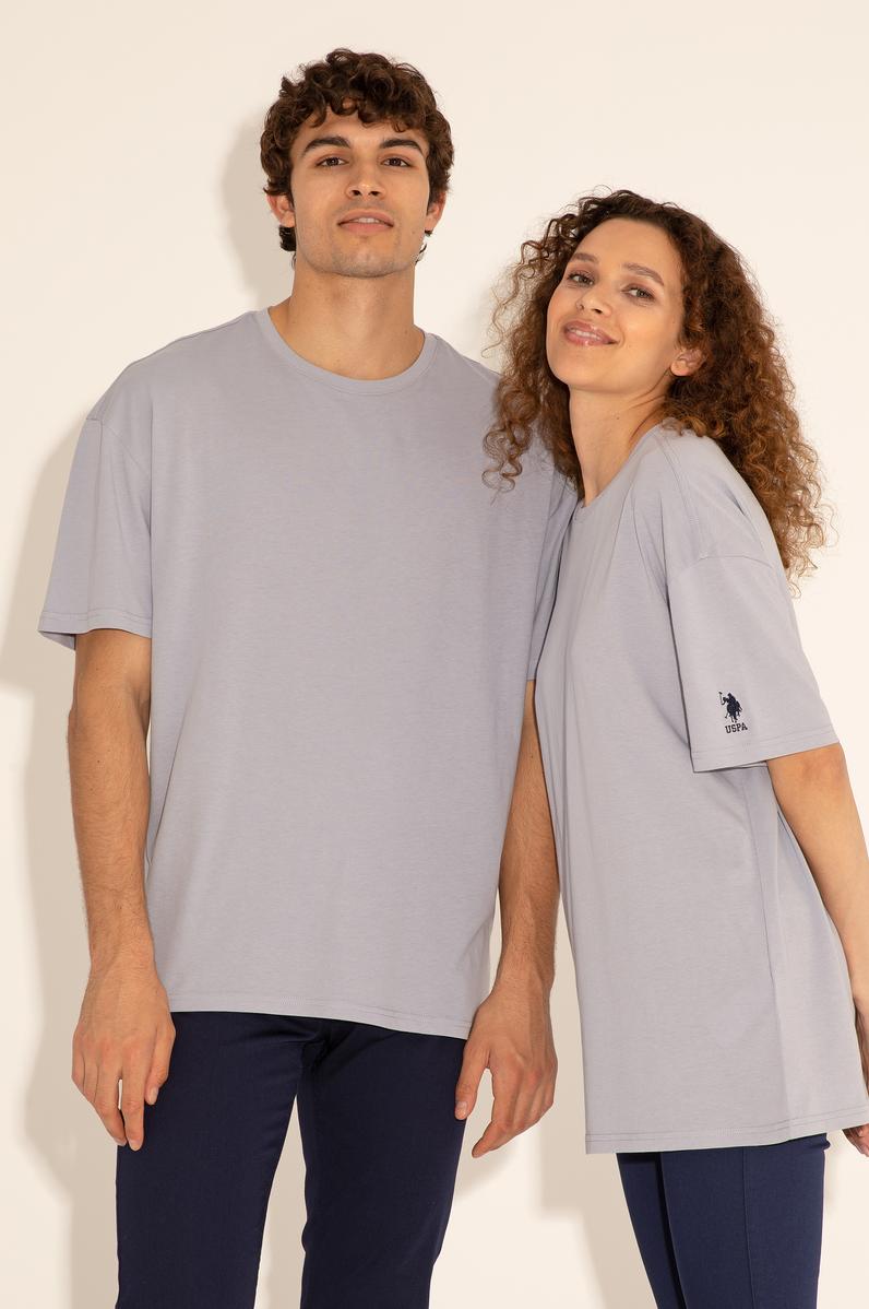 Erkek Oversize Fit Bisiklet Yaka Gri Tişört