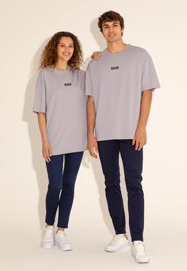 Erkek Oversize Fit Bisiklet Yaka Gri Tişört - 50289280031