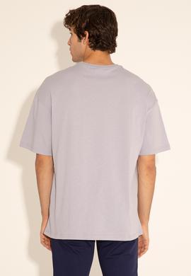 Erkek Oversize Fit Bisiklet Yaka Gri Tişört - 50289280031