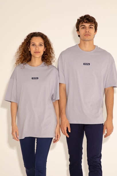Erkek Oversize Fit Bisiklet Yaka Gri Tişört