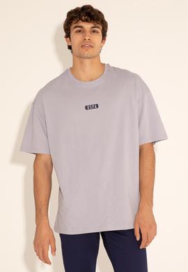 Erkek Oversize Fit Bisiklet Yaka Gri Tişört - 50289280031