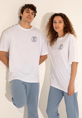 Erkek Oversize Fit Bisiklet Yaka Beyaz Tişört - 50289283008