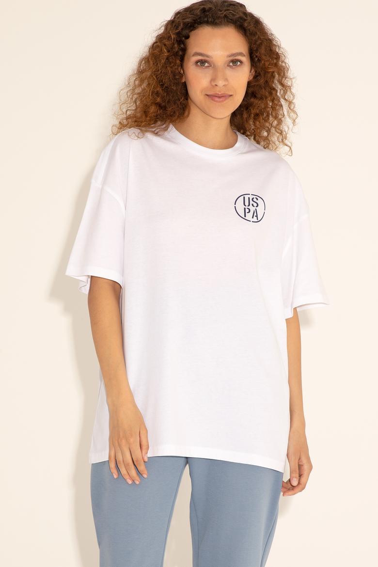 Erkek Oversize Fit Bisiklet Yaka Beyaz Tişört - 50289283008