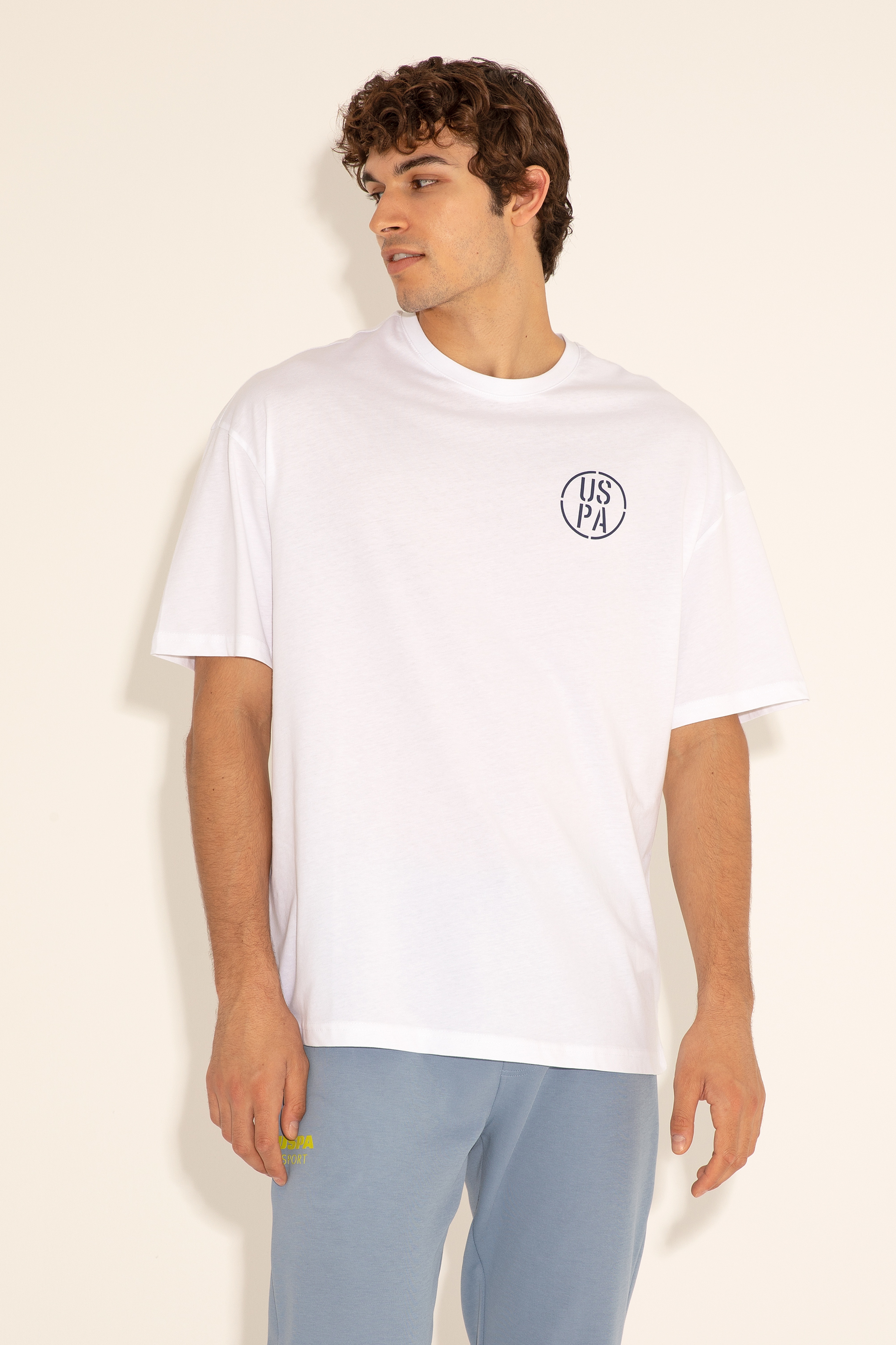 Erkek Oversize Fit Bisiklet Yaka Beyaz Tişört - Image 5