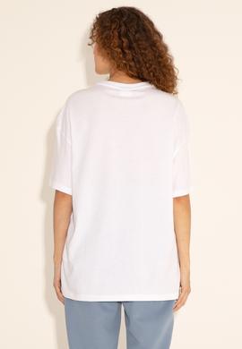 Erkek Oversize Fit Bisiklet Yaka Beyaz Tişört - 50289283008