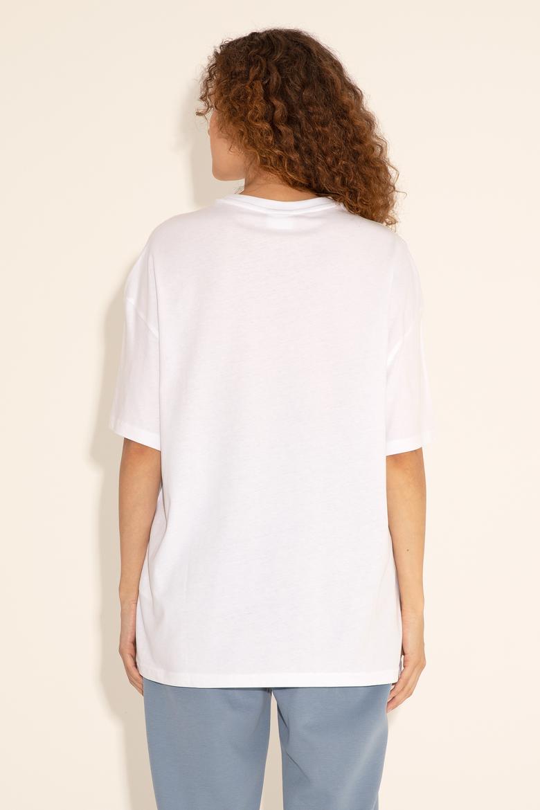 Erkek Oversize Fit Bisiklet Yaka Beyaz Tişört - 50289283008