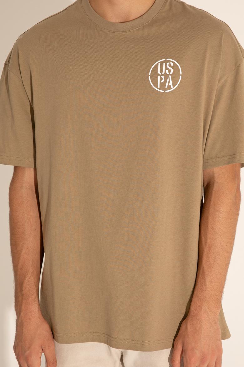 Erkek Oversize Fit Bisiklet Yaka Haki Tişört - 50289283041