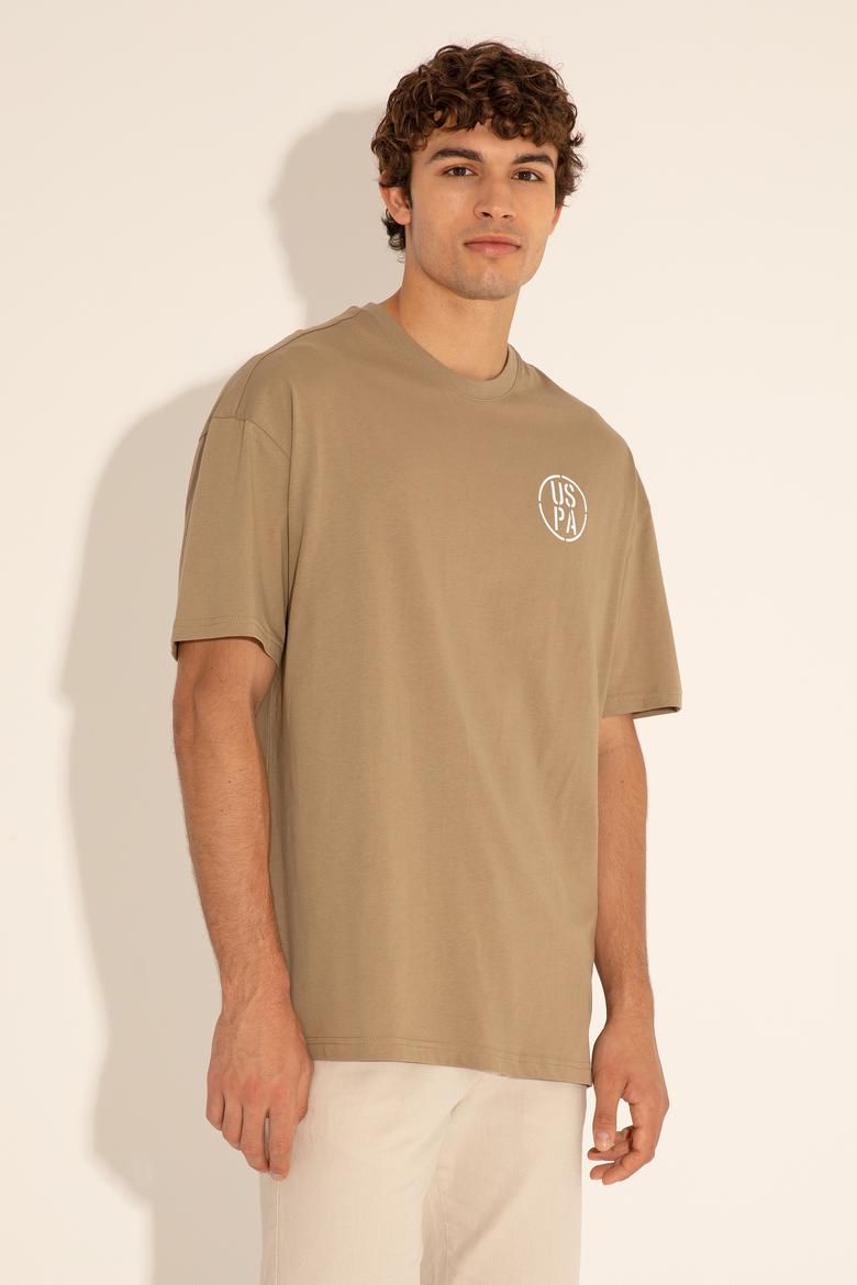 Erkek Oversize Fit Bisiklet Yaka Haki Tişört - 50289283041