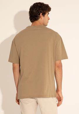 Erkek Oversize Fit Bisiklet Yaka Haki Tişört - 50289283041