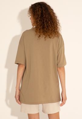 Erkek Oversize Fit Bisiklet Yaka Haki Tişört - 50289283041