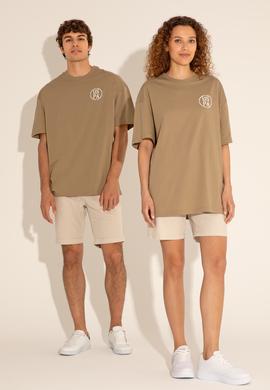 Erkek Oversize Fit Bisiklet Yaka Haki Tişört - 50289283041