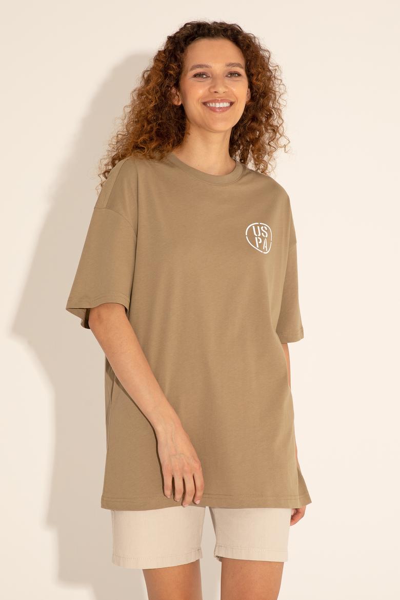 Erkek Oversize Fit Bisiklet Yaka Haki Tişört - 50289283041