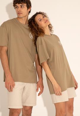 Erkek Oversize Fit Bisiklet Yaka Haki Tişört - 50289283041