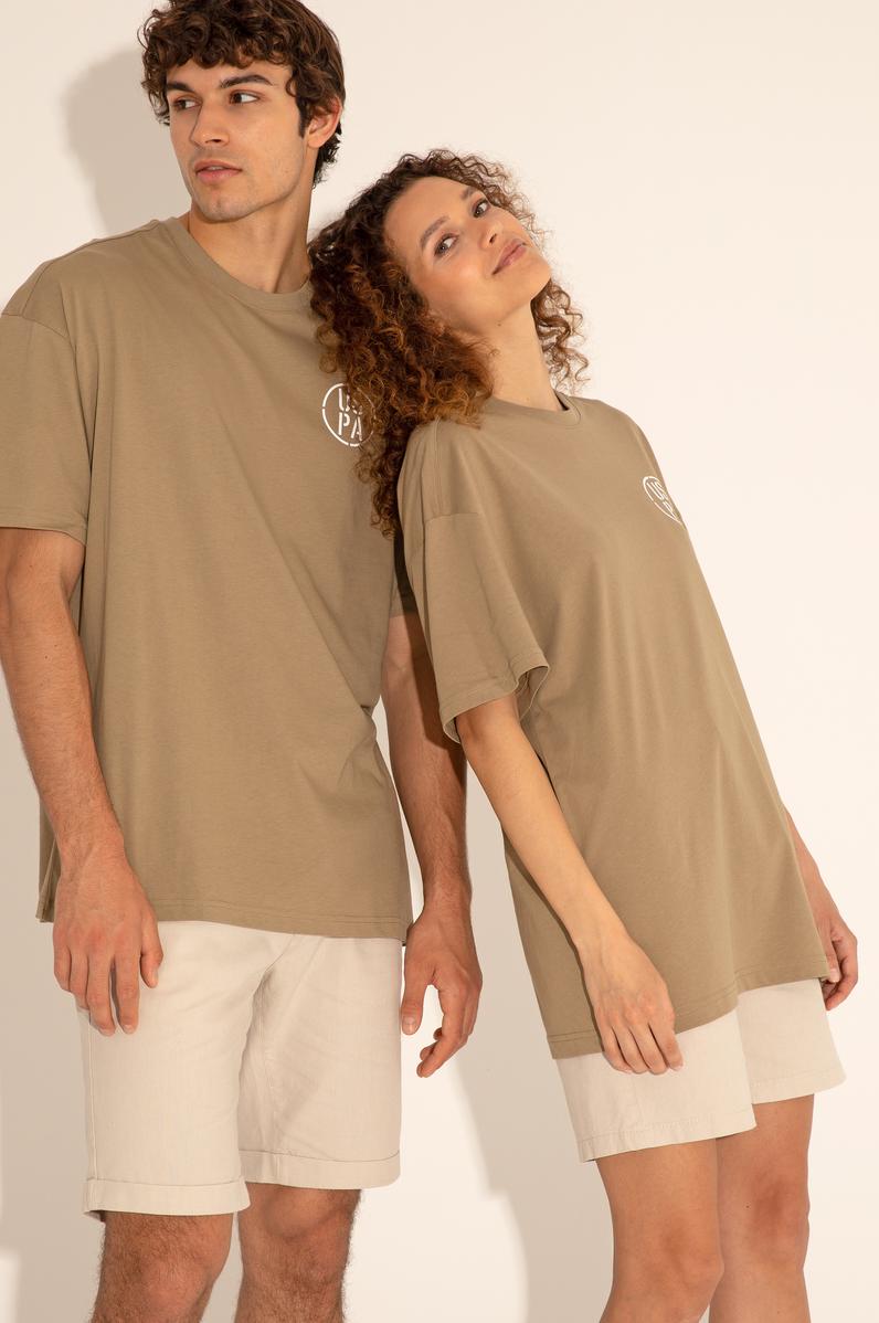 Erkek Oversize Fit Bisiklet Yaka Haki Tişört