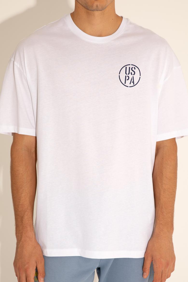 Erkek Oversize Fit Bisiklet Yaka Beyaz Tişört - 50289283008