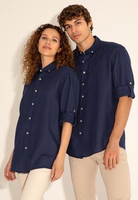 Lacivert Unisex Keten Gömlek - 50284324019