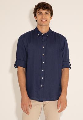 Lacivert Unisex Keten Gömlek - 50284324019