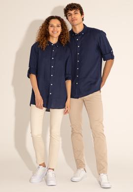 Lacivert Unisex Keten Gömlek - 50284324019