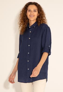 Lacivert Unisex Keten Gömlek - 50284324019